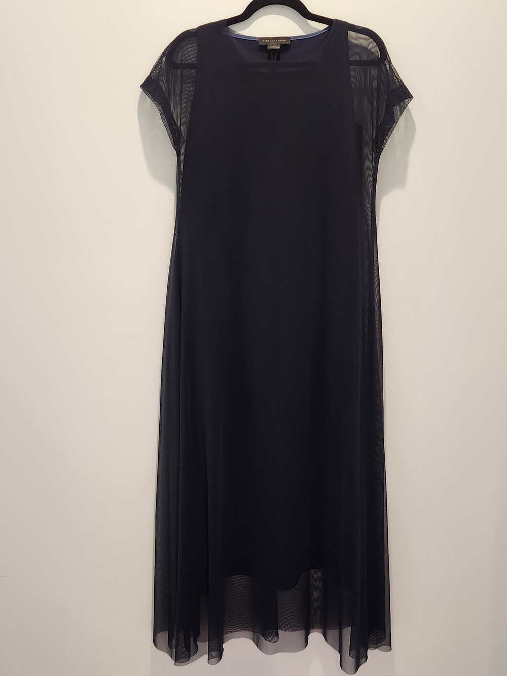 Marie Saint Pierre Loza Dress Sheer Overlay Dark Blue Size 4 Modern Minimalism